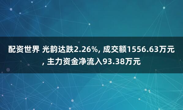 配资世界 光韵达跌2.26%, 成交额1556.63万元, 主力资金净流入93.38万元